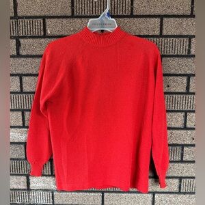 Vintage Red Mock Neck Sweater 60s 70s Dacron Knit Size M/L